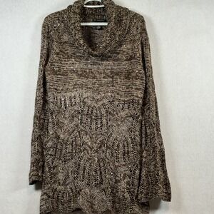 inc International Concepts Open Knit Cowl Neck Contoured Sweater Brown Size XL